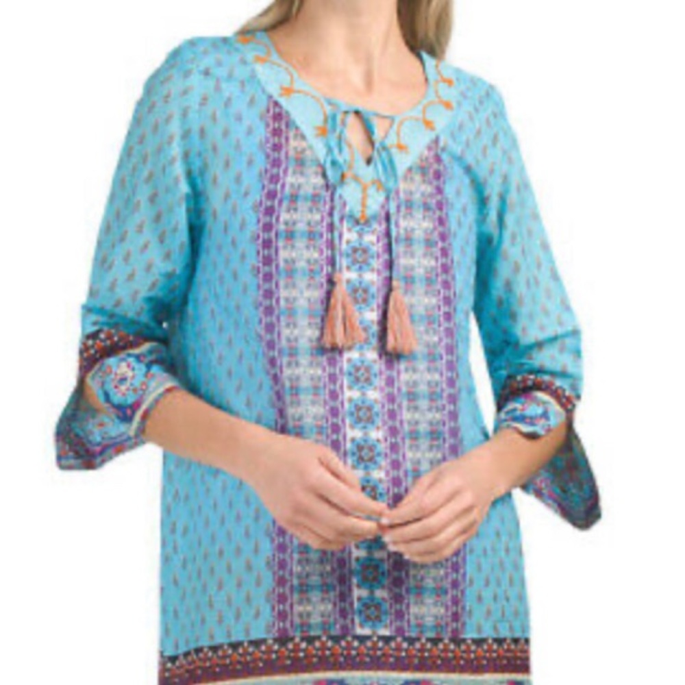 New Debbie Katz Blue Red Nali Tunic swim Cover Dress NWT boho dress, lounge wear